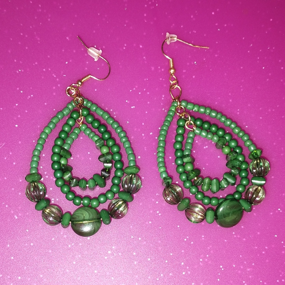 Paparazzi Green And Gold Beaded Earrings